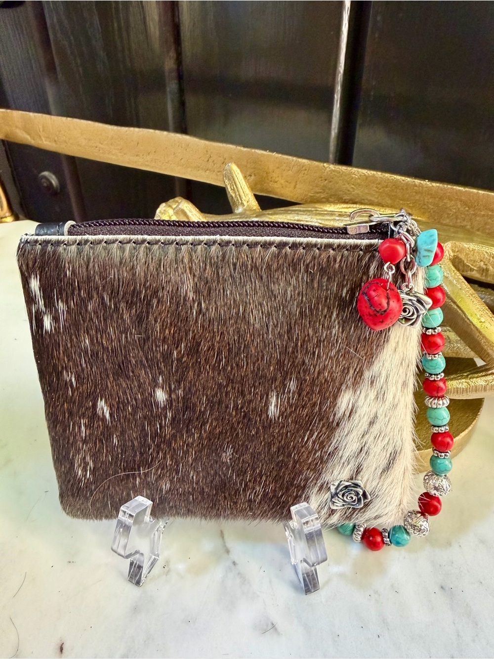 OOAK GENUINE Cowhide Leather Wristlet Wallet Western Hair on Hide Glam - Picture 4 of 7